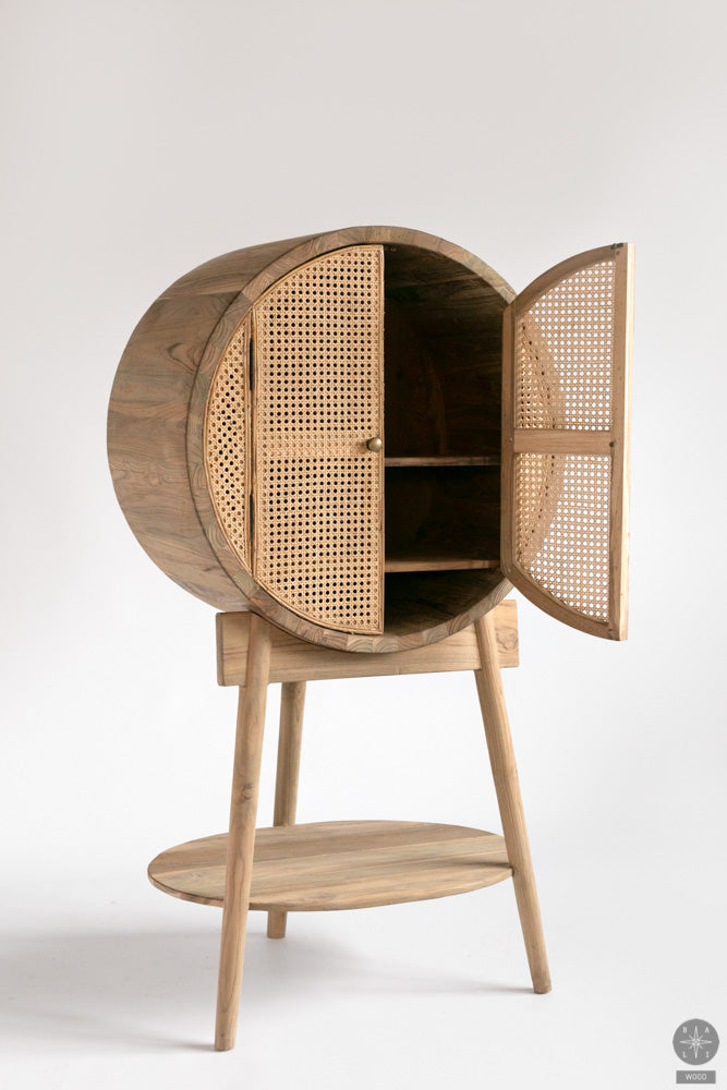 Teak wood cabinet with rattan