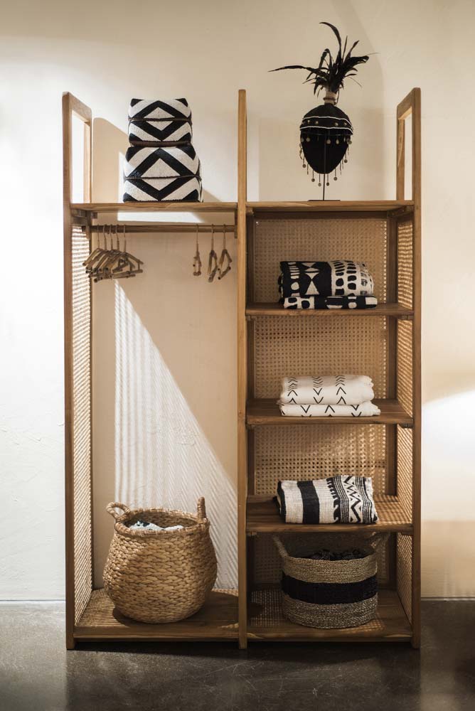 Teak wood wardrobe with rattan