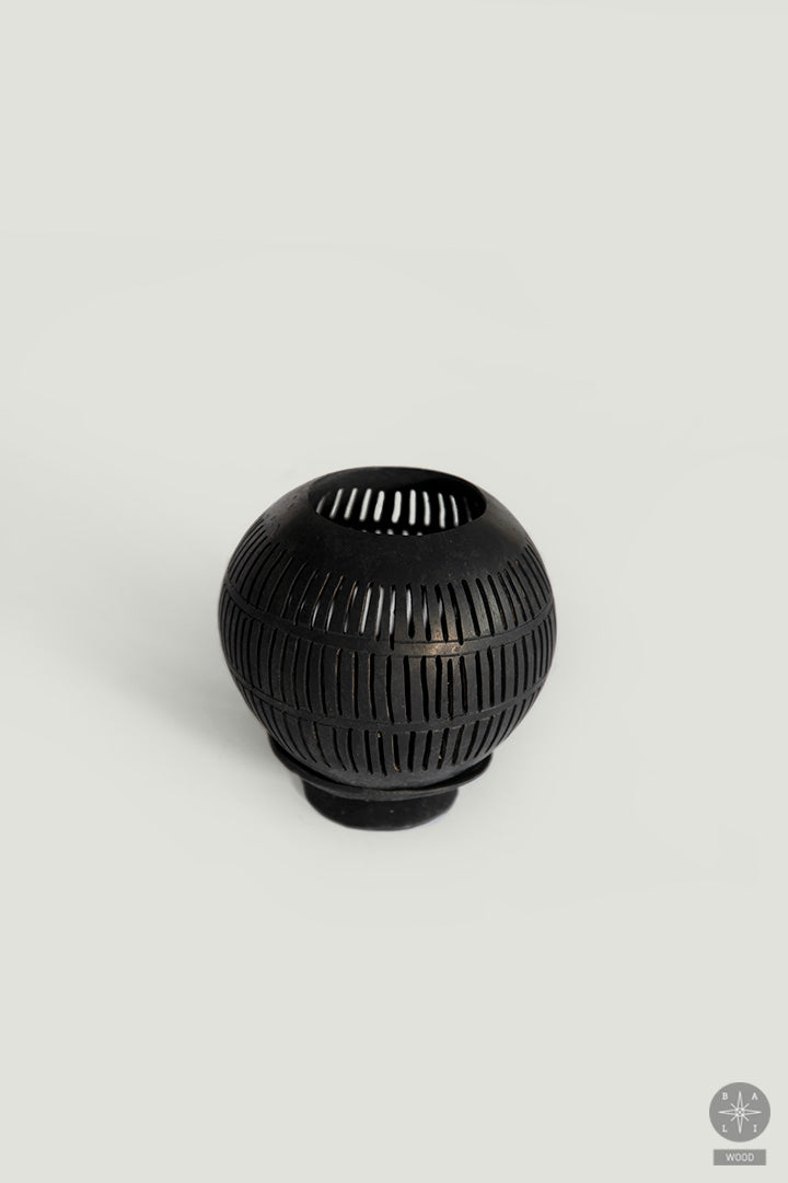 Black coconut shell candle holder