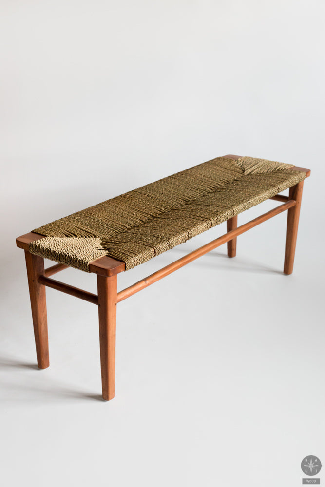 Bench made of teak and natural seagrass
