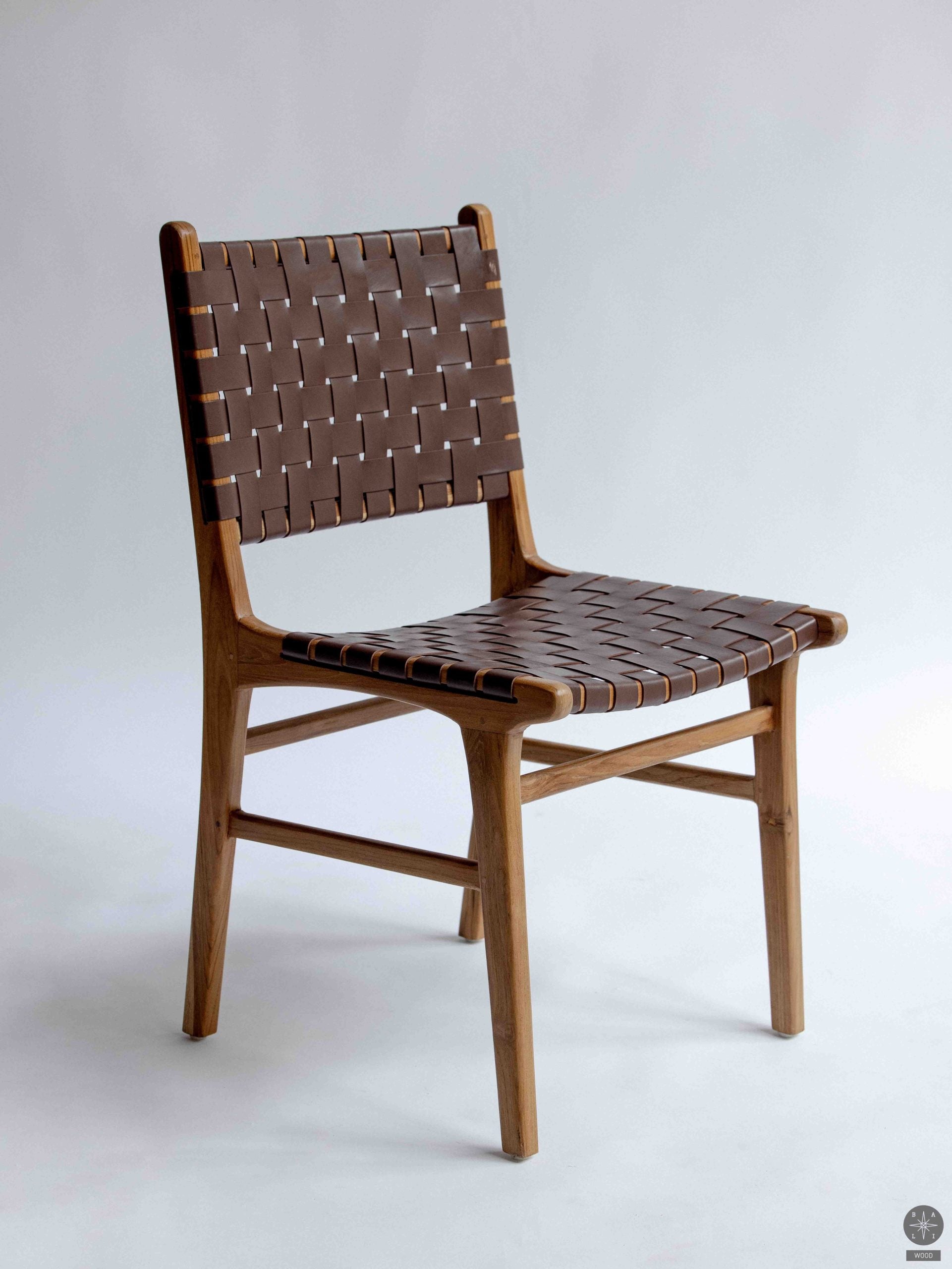 Teak wood chair with leather (DAMAGED ITEM)
