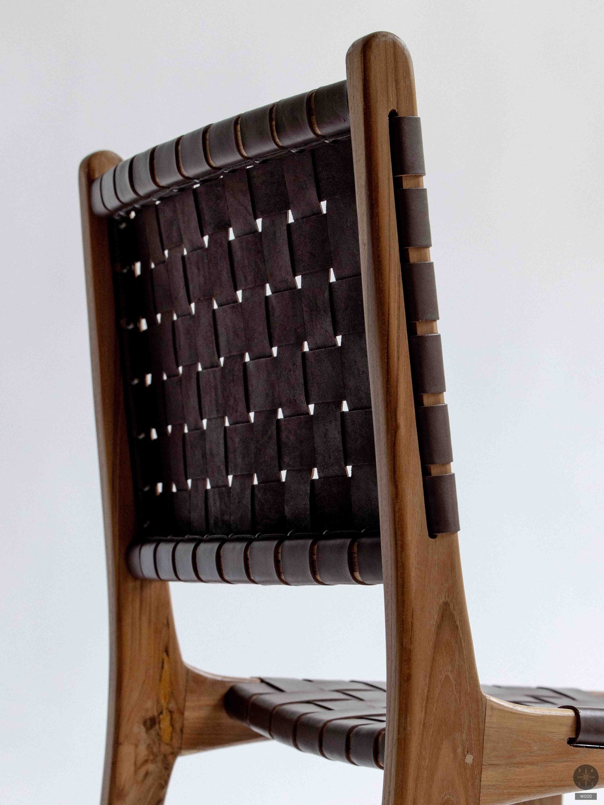 Teak wood chair with leather (DAMAGED ITEM)