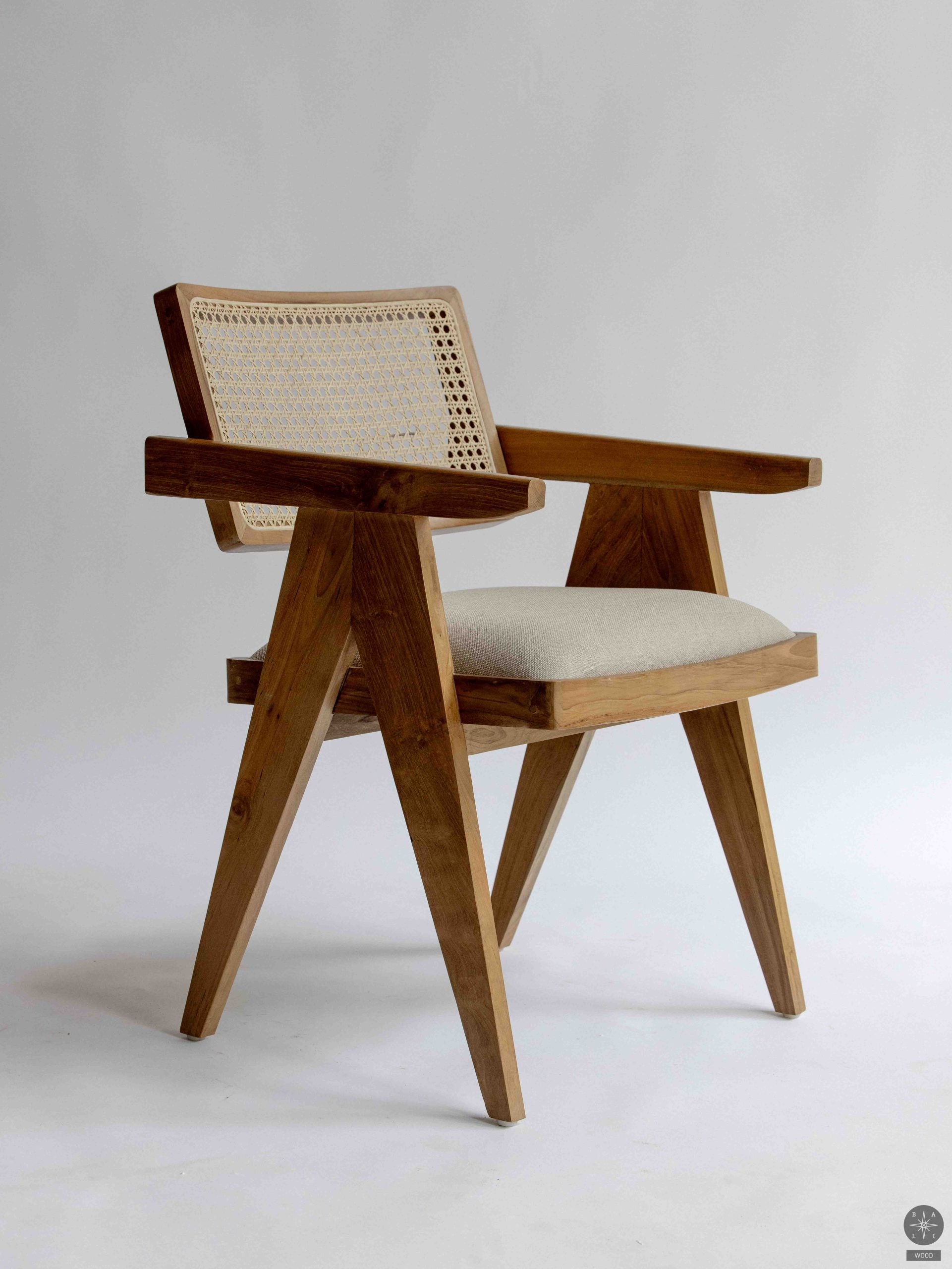 Teak wood chair with upholstered seat