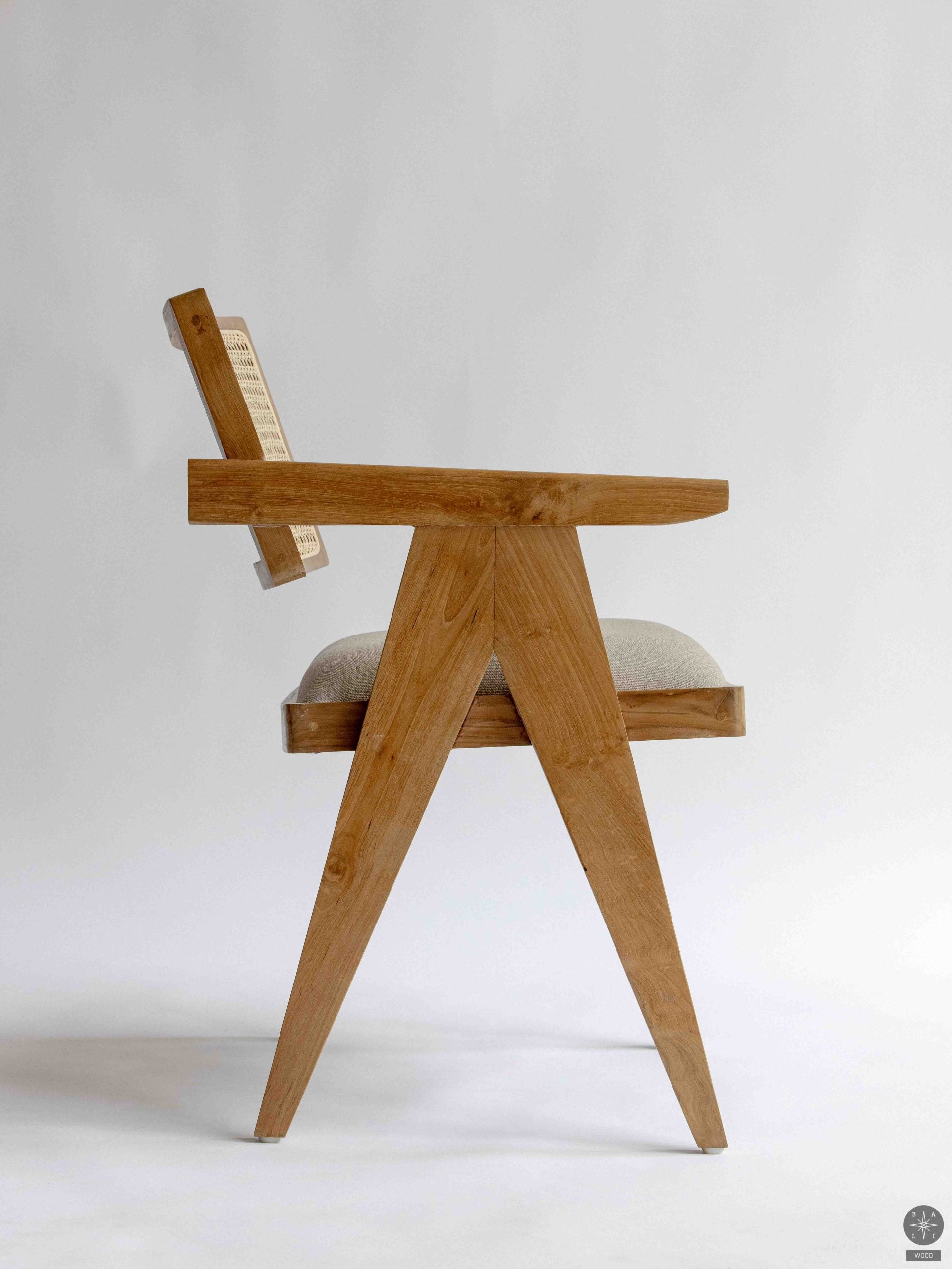 Teak wood chair with upholstered seat