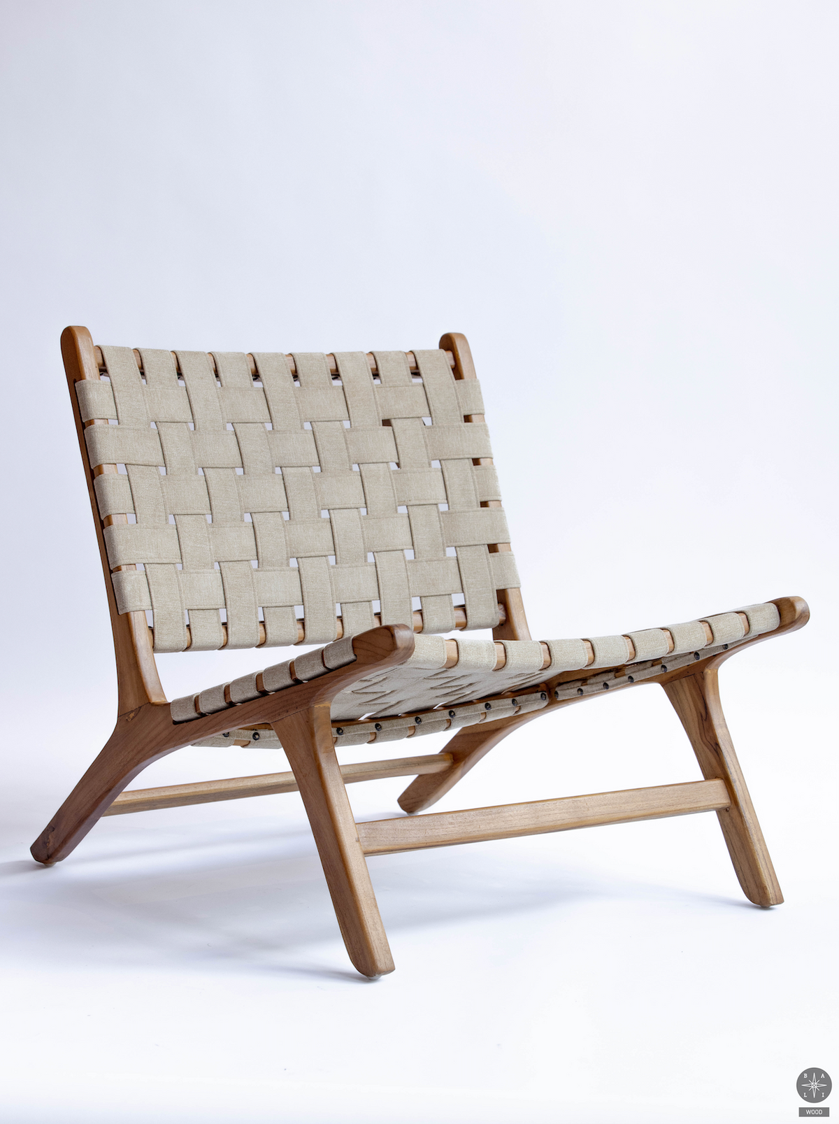Teak wood low chair with fabric