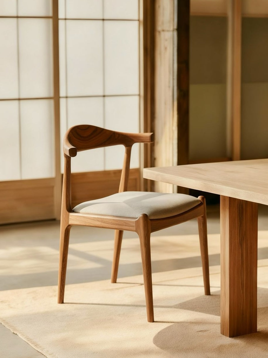 Teak wood chair with fabric