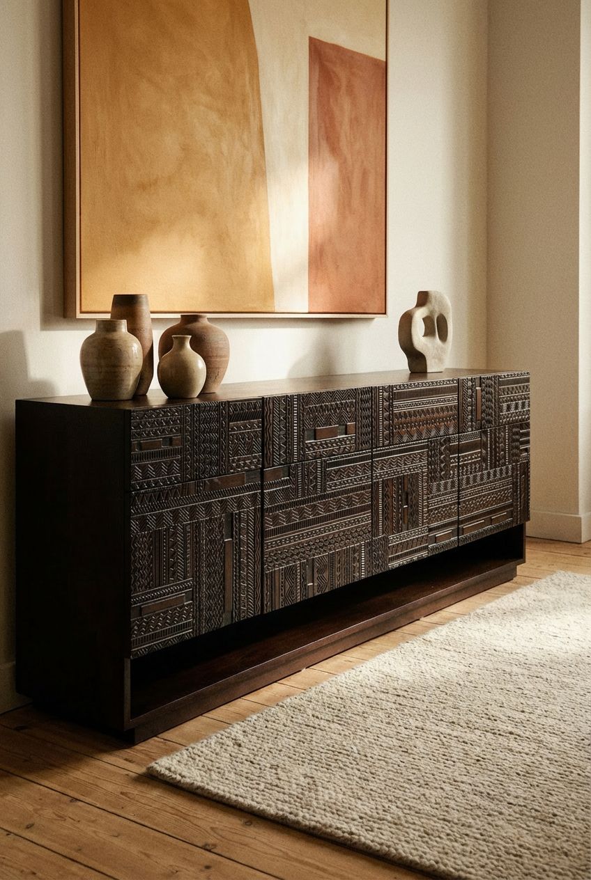 Carved teak chest of drawers