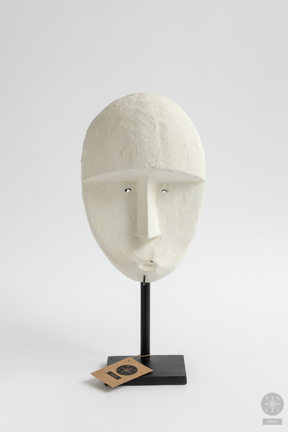 Teak mask on a metal stand