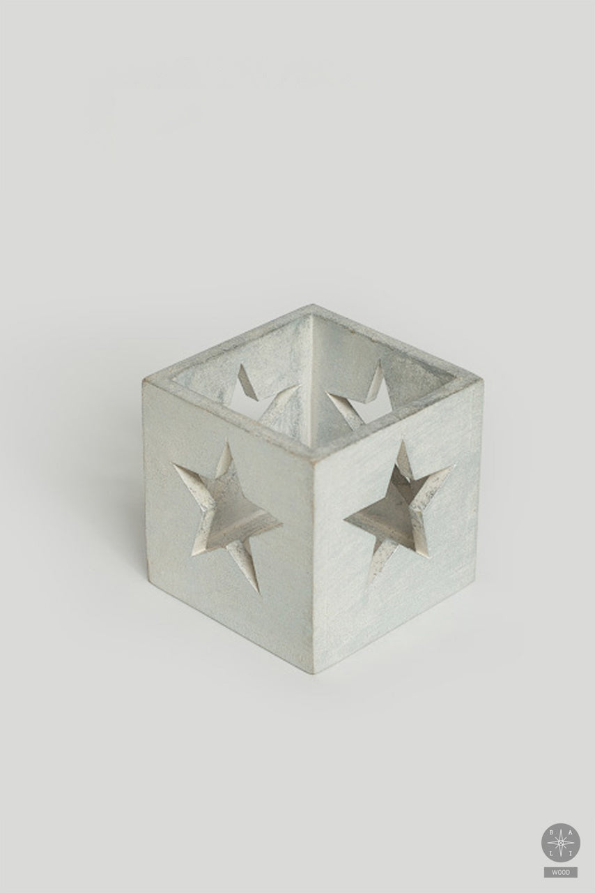 Wooden silver color candle holder