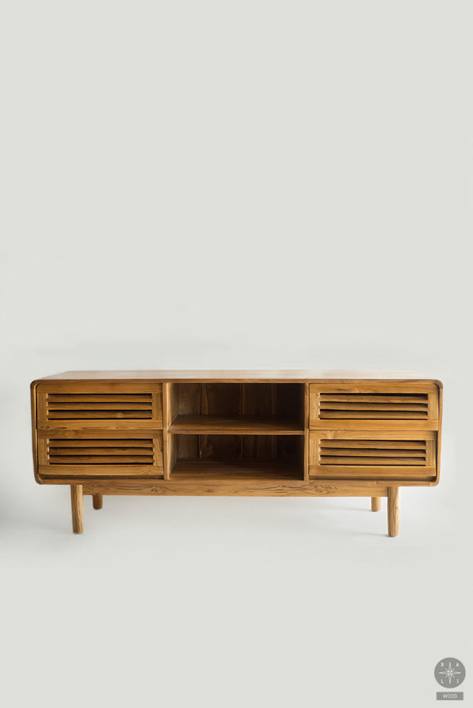 Low teak wood cabinet of drawers